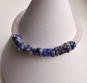 925 Sterling Silver & Rose Quartz with Sodalite Gemstone Bracelet - Picture 1 of 7