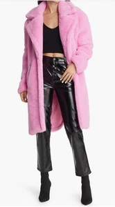 Abrigo de peluche de piel sintética Longline rosa de lujo Azalea Wang talla M - Imagen 1 de 13
