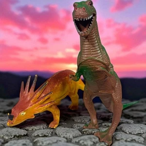 Imperial Vintage Toy Dinosaur T-Rex Tyrannosaurus Styracosaurus ~ Lot of 2 - Picture 1 of 15