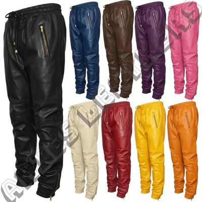 Men's Leather Pant Genuine Lambskin Leather Joggers Sweat Pant Track Trouser ARJ - Image 1 of 4