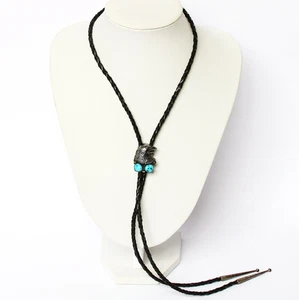Indianer Bolotie Bolo Tie Schnurkrawatte Leder Adler Silber Türkise Länge 99,5cm - Picture 1 of 3