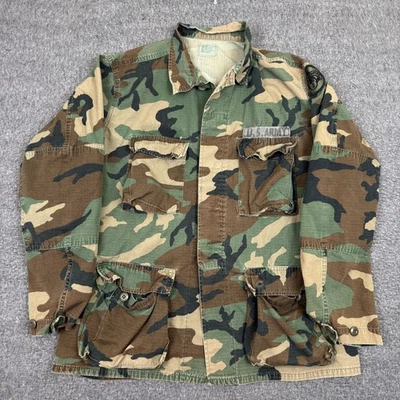 Vintage U.S. Army BDU Jacket Mens Medium Long Woodland Camo Hot Weather 90s - Image 1 of 4