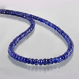 Blue Sapphire Gemstone Necklace 20” Faceted Beads Handmade Jewelry Gift Idea - Picture 1 of 3