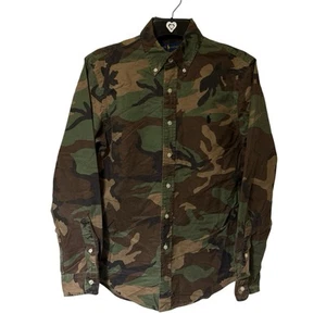 Ralph Lauren Shirt Mens Small Camo Khaki Green Slim Fit Cotton Military Army L/S - Picture 1 of 13