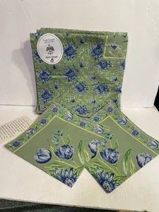 Paño de café April Cornell azul verde y 2 servilletas - Nuevo con etiquetas - Imagen 1 de 4