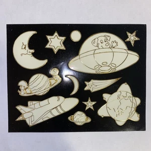 Vintage SPACE Leuchtet im Dunkeln Stickerbogen Sammelalbum Planer Handwerk Aufkleber - Bild 1 von 3