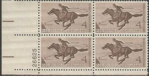 Plate Block of 4 stamps - Scott 1154 - 4 cent - Pony Express - 1960 - MNH - Picture 1 of 1