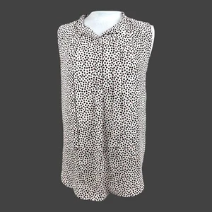 Ann Taylor Sleeveless Career Top Blouse Bow Tie Polka Dots Size S Easy Care Poly - Picture 1 of 15