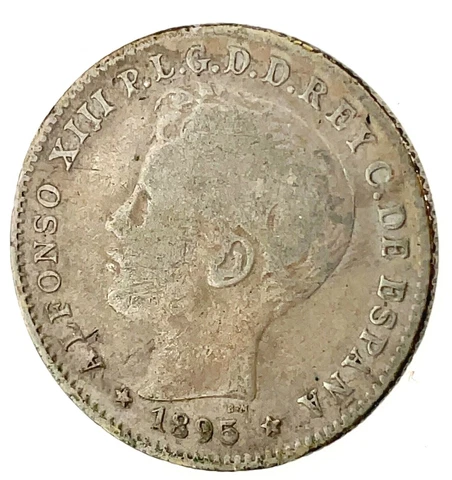 1895 PGV Puerto Rico 20 Centavos .900  Silver Coin Alfonso XIII KM# 22 Rare Date Cover