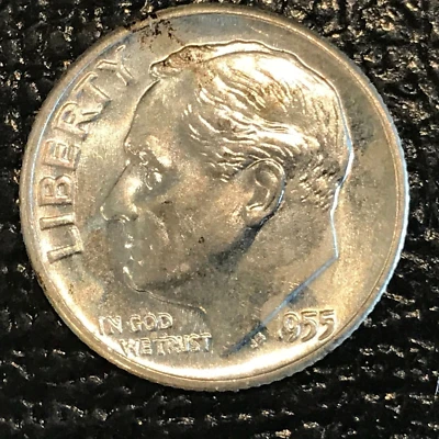 UNC DETALLES 1955 D MONEDA DE DIEZ CENTAVOS DE PLATA ROOSEVELT - MONEDA ANTIGUA DE EE. UU. - MAR335 Foto 1 de 2