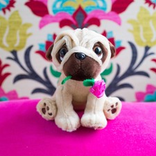 Cute Pug Dog with Rose in mouth, Soft Toy Pug, Valentines Gift, Soft Dog Toy