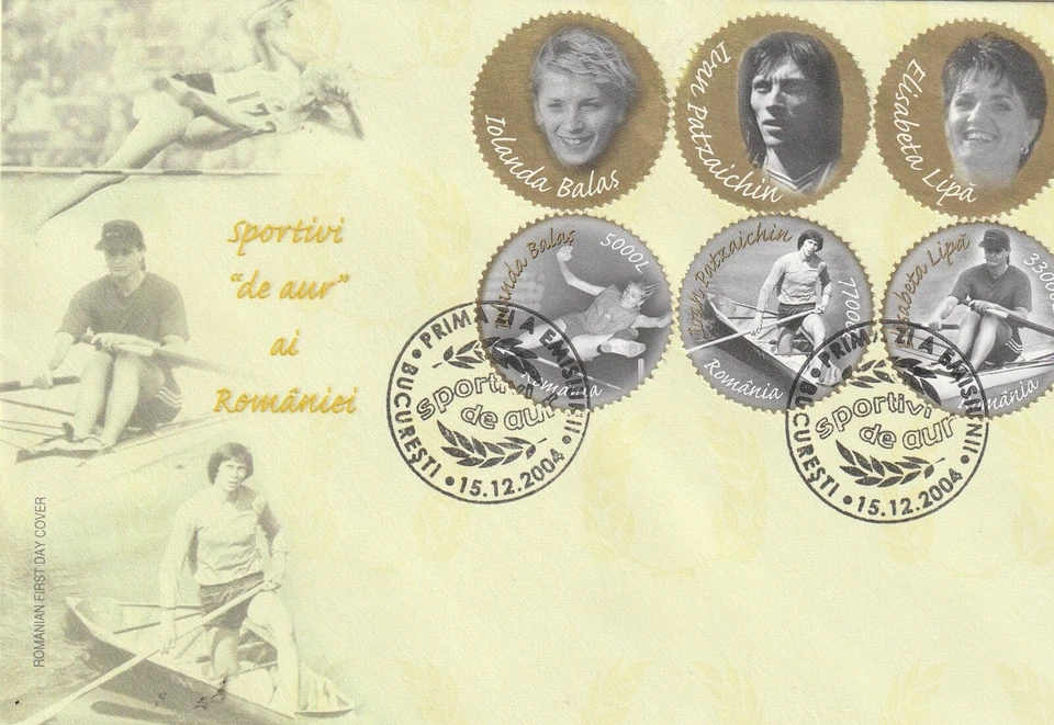 Rumania 2004 cubierta deportista y mujer post primer día deporte Foto 1 de 1