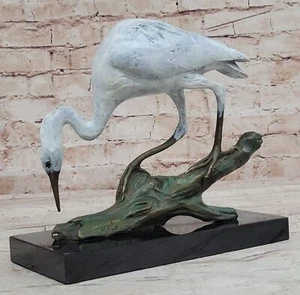 Egret Crane Great Blue Heron Wetland Coastal Bird Art Bronze Marble Statue Decor - Picture 1 of 10