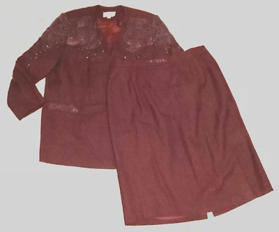 John Meyer Suit Women 18 Red Burgundy Beaded Skirt Blazer Career Vintage 2 Piece - Image 1 of 4