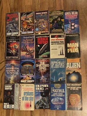 Lot of 20 Vtg Sci-Fi PB Books by Frederik Pohl, Heinlen, Forstchen and More - Image 1 of 4