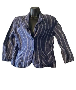 CAbi Blue & Ivory Striped Chambray Linen Nautical Button Front Blazer Jacket 10 - Picture 1 of 5