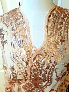 Rose Gold Long Sleeve Mother of Bride Dress Embellished Lace Scallop Edges Large - Picture 1 of 10