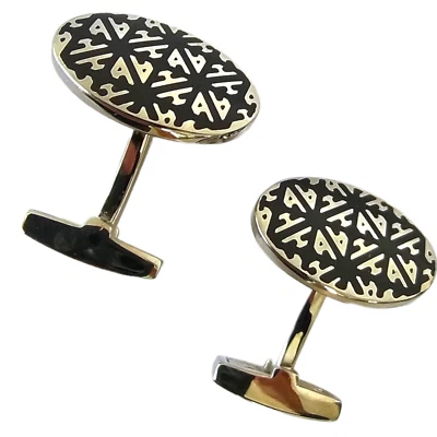 Abotoaduras Hardy Amies prata e preto com monograma - Fabricadas no Reino Unido - Imagem 1 de 4