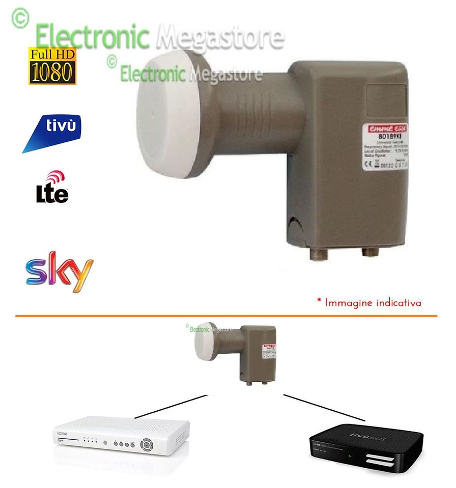 CONVERTITORE LNB UNIVERSALE EMME ESSE DOPPIA 2 USCITE HD SKY TIVUSAT 0,1 dB