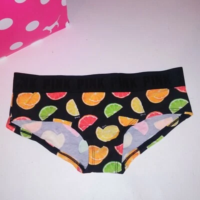 Victoria Secret ROSA Panty Pequeño Hipster Negro Limón Lima Naranja Bandas Logo Nuevo Foto 1 de 4