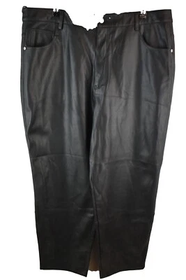 Next Black Faux Leather Trousers size Uk 18R Womens Wide Straight Leg Big Casual - Image 1 of 4