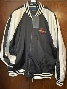 Harley Davidson Jacket Club Crew Varsity Bomber Black White Mens 2XL 97439-23VM - Picture 1 of 9