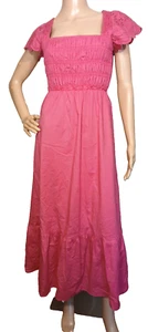 Jason Wu Pink Smocked Eyelet Lace Square Neck Open Back Maxi Dress Small T29 - Picture 1 of 7