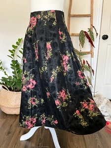 Atemberaubender Vintage 50er Jahre schwarz und rosa Blumen Taft Rock 24" Taille - Bild 1 von 13