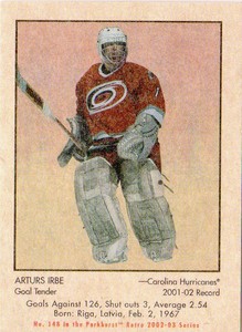 2002-03 (HURRICANES) Parkhurst Retro Minis #148 Arturs Irbe