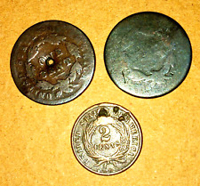 PAIR Antique LARGE CENTS plus 1865 Two Cent Copper Piece