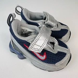 Nike Infant Size 2 Gray/Blue Leather Shox Turbo IV Sneaker Shoes 315446-041 Loop - Picture 1 of 10