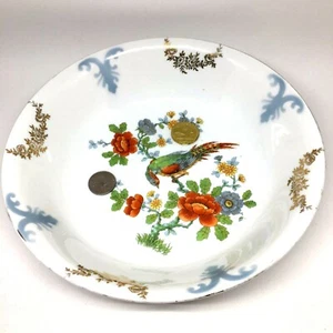 PV Vessra Porcelain Bowl Hand Painted White Gold Details Bird Flowers Germany - Bild 1 von 10