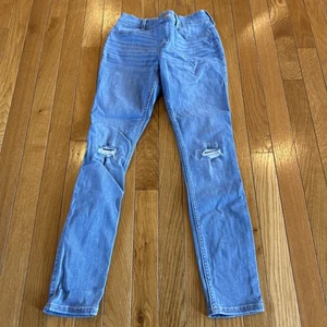 Abercrombie Kids Pull On Denim Blue Jeans Legging Distressed Girls Size 11/12 - Picture 1 of 7