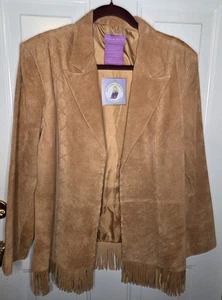 Giacca e pantaloni Suzanne Somers scamosciati con frange taglia 16 - Foto 1 di 3