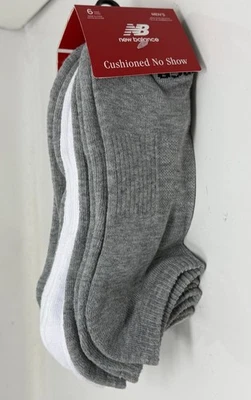 New Balance Mens 6 pack Cushion No Show Sock Support SZ L Size 8-12.5 Gray White - Image 1 of 3