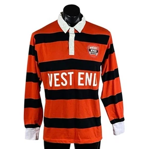 West End Draught Long Sleeve Rugby Shirt Men’s Size M Red/Black Hooped Collared - Picture 1 of 10