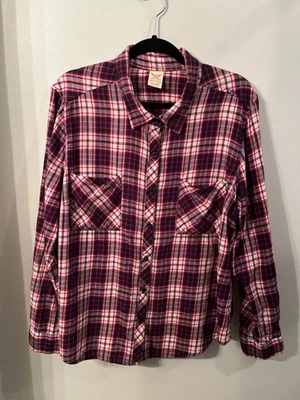 Blusa Camisa Manga Longa Faded Glory XXL (20] Vermelha Azul Xadrez Botão Frontal - Imagem 1 de 4