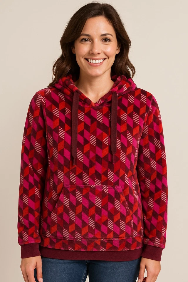 Женская плюшевая толстовка с капюшоном Vera Bradley размер M красный розовый геометрический флис - Изображение 1 из 4