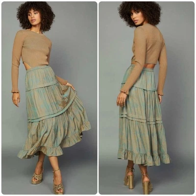 Vestido midi Anthropologie Current Air Sabrina manga larga con recortes talla pequeña Foto 1 de 4