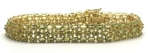 New Technibond 18K Gold over 925 Triple Row Peridot Bracelet 8.75” DBJ 36g - Picture 1 of 10