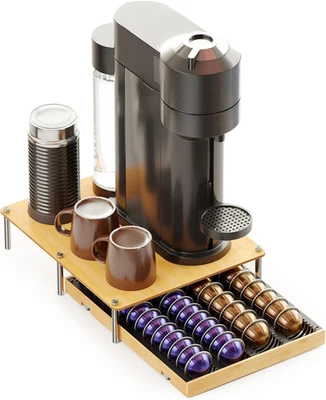 Soporte para cápsulas de café de bambú cajón de almacenamiento compatible con cápsula Nespresso Vertuo Foto 1 de 4