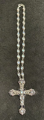 NICKY BUTLER Designer Sterling Silver Moonstone/ Amethyst Cross Pendant Necklace - Image 1 of 4