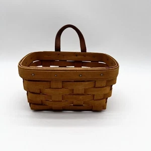 "Cesta colgante tejida a mano Longaberger 1999 vintage correa de cuero 7"" impecable" - Imagen 1 de 11
