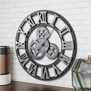 Metall Wanduhr Retro Uhr 58 cm Groß Wanduhr Leise mit Römische Ziffer - Bild 1 von 5