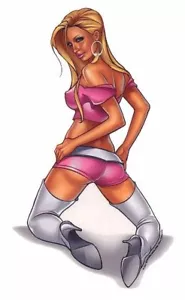 Paris Hilton in rosa PinUp Mädchen Aufkleber WASSERDICHT Aufkleber Kunst von Elias Chatzoudis - Bild 1 von 1