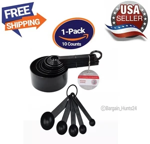 10 Count Set Durable Plastic Measuring Cups & Spoons, Black & White (Pack of 1) - Picture 1 of 11