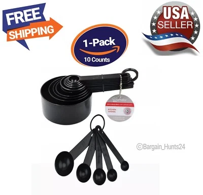 10 Count Set Durable Plastic Measuring Cups & Spoons, Black & White (Pack of 1) - Image 1 of 4