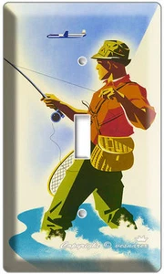 RETRO VINTAGE FISHING TRAVEL AD WALL DECOR LIGHT SWITCH WALL PLATE LODGE CABIN - Picture 1 of 1