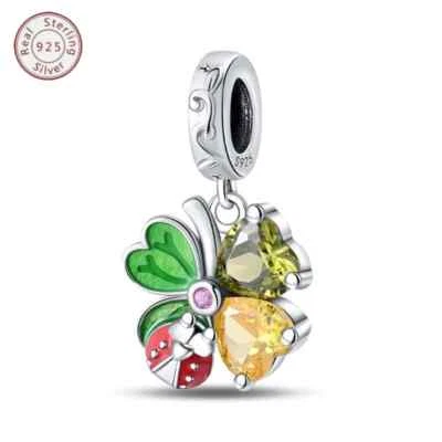 KUNSIR 925 Sterling Silver Four Leaf Clover Dangle Charm For Bracelets DIY Charm - Image 1 of 4