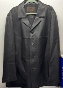 Vintage 90s Coach Mens L Black Soft Leather Wool Button up Jacket Retro Car Coat - Picture 1 of 8